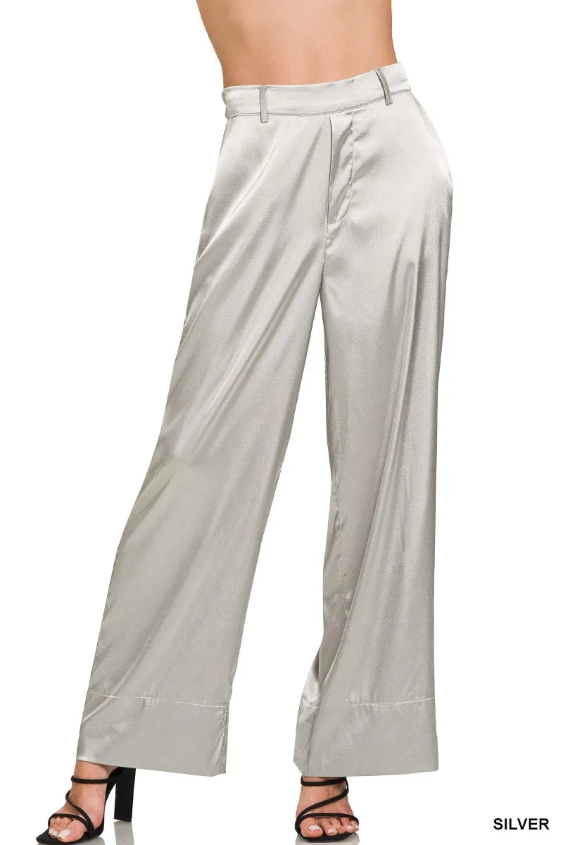 Wide-Leg Satin Pants