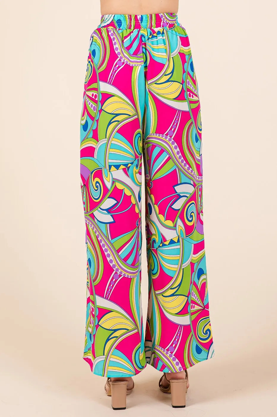 Abstract Print Elastic Waist Wide Leg Pants