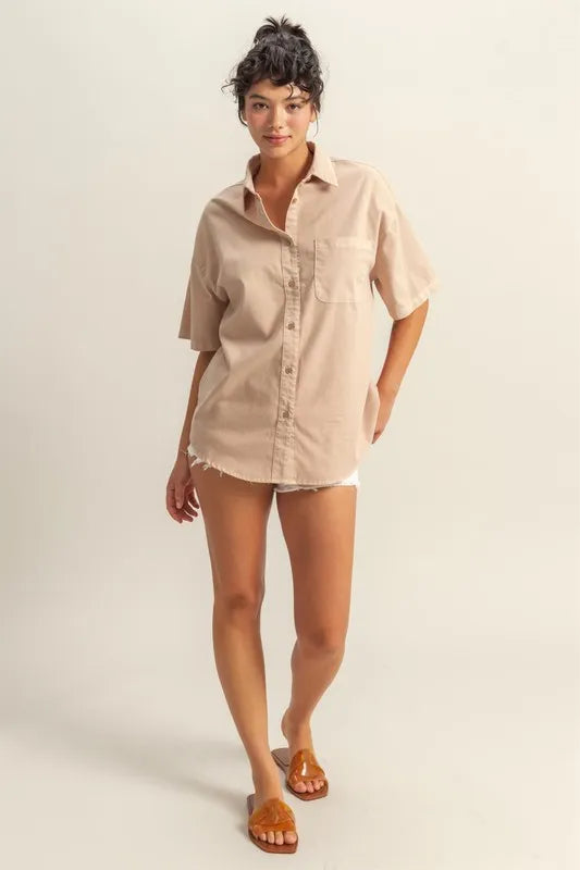 Short Sleeve Button Down Oversized Shirt
