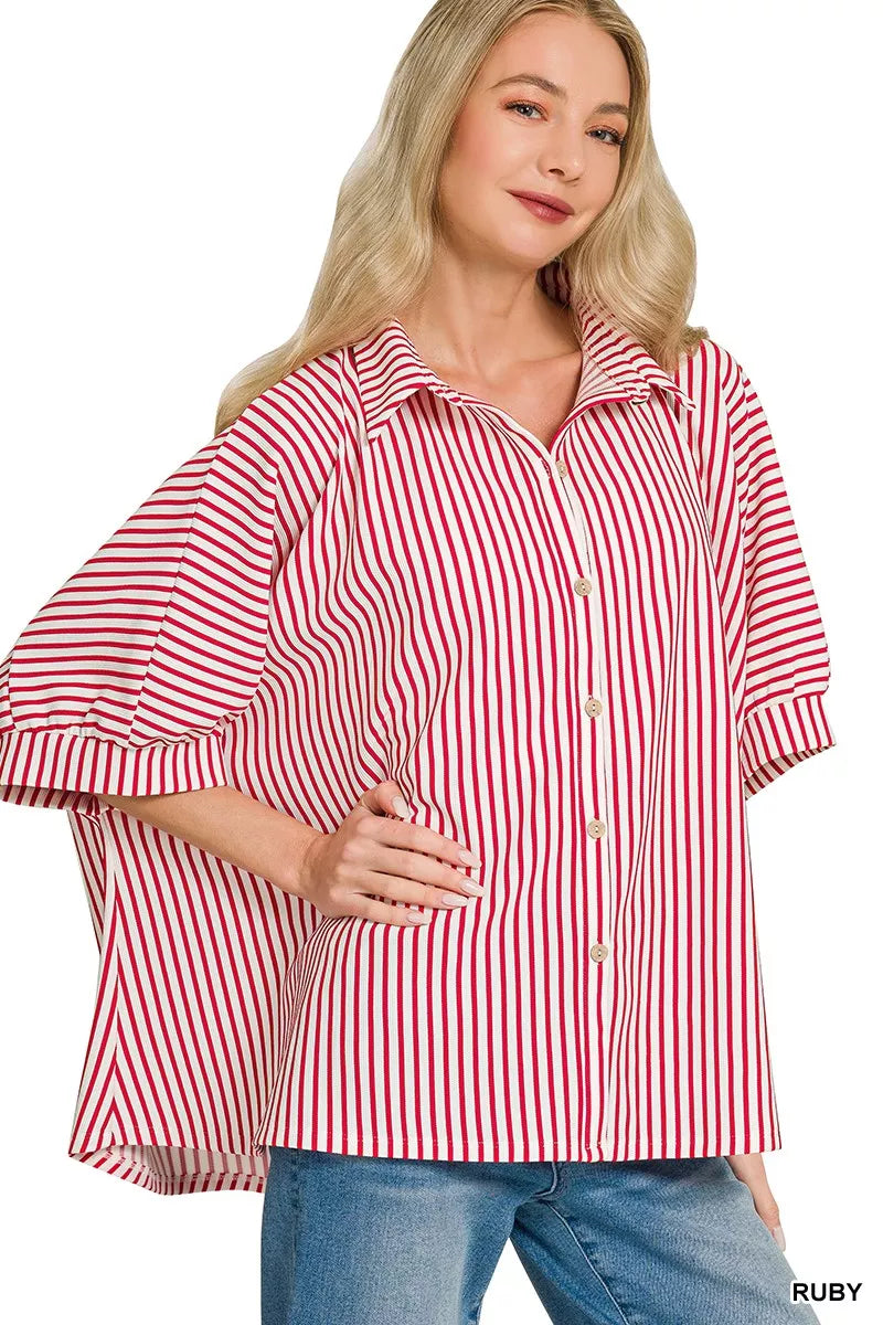 Oversized Stripe Button Down Shirt