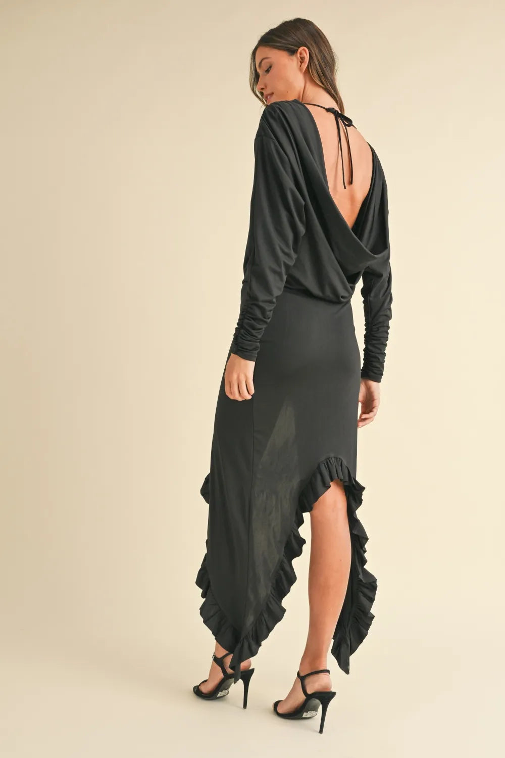 Backless Asymmetric Ruffle Hem Dress
