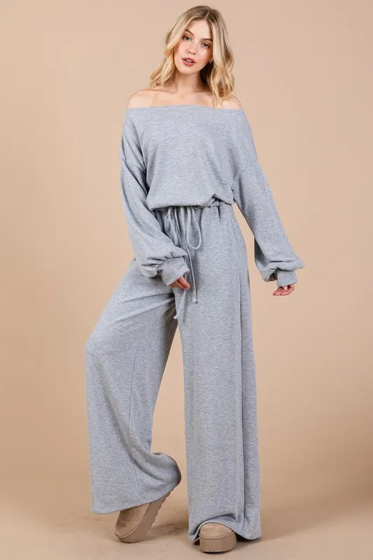 Boat Neck Long Sleeve Drawstring Jumpsuit