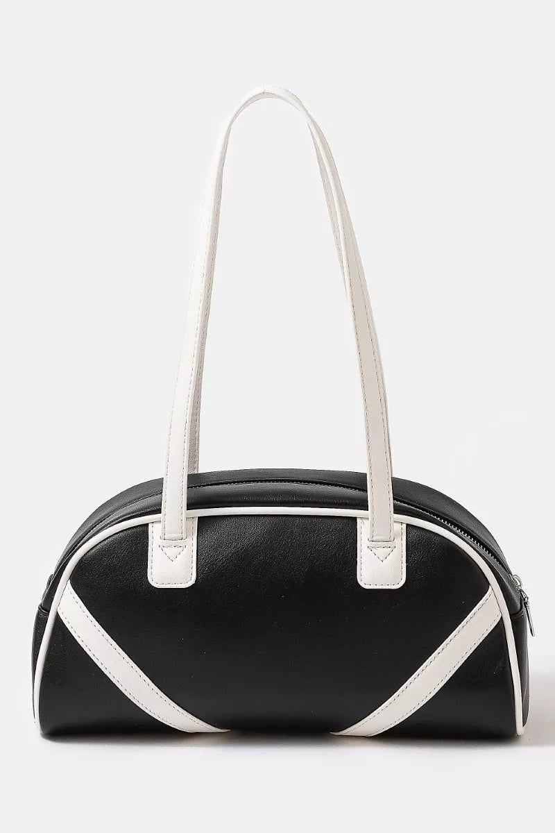 Stripe Accent Faux Leather Hand Bag