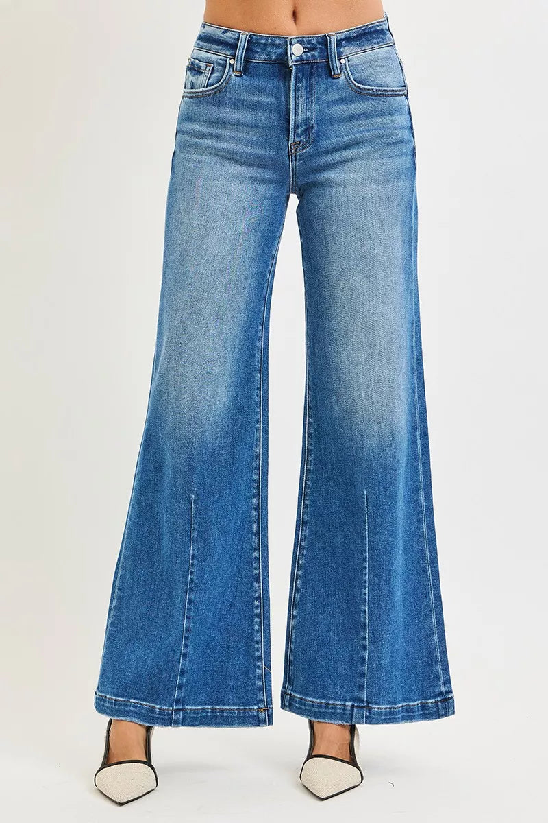 Full Size Mid Rise Wide Leg Jeans with Flared Look Plus Size
