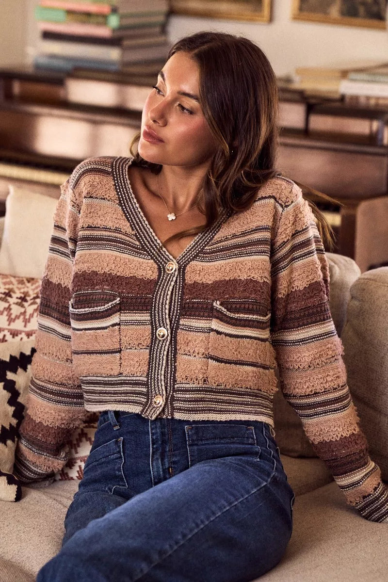 Textured Variegated Multi Color Cardigan