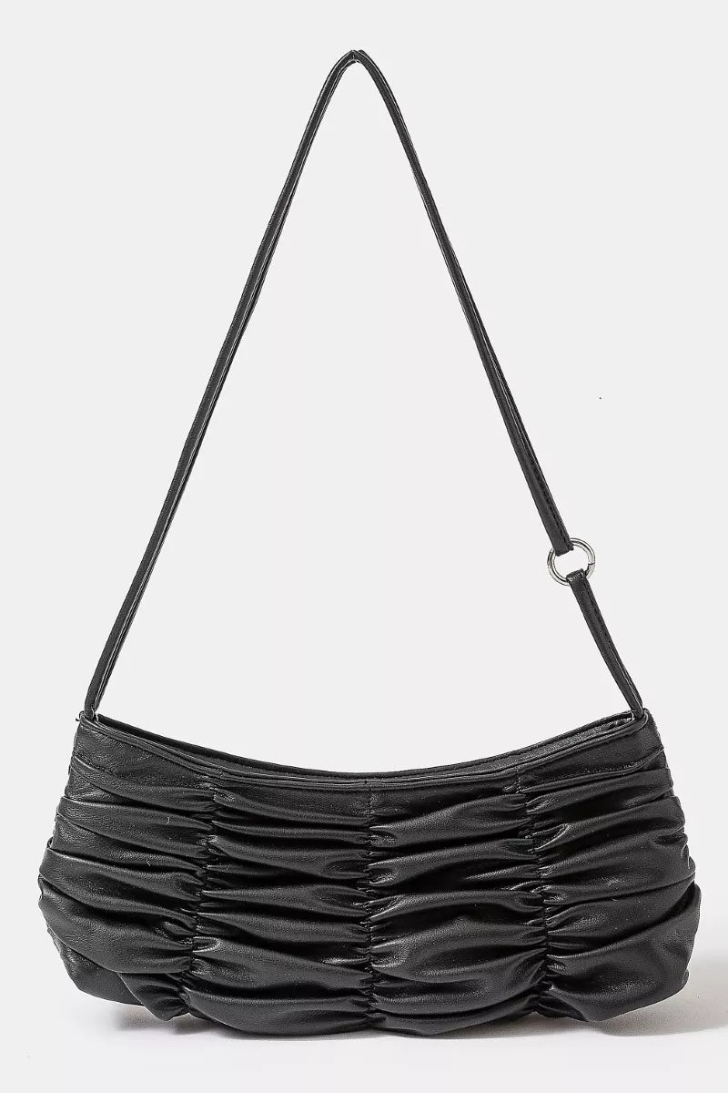 Segmented Pleated Faux Leather Hand Bag