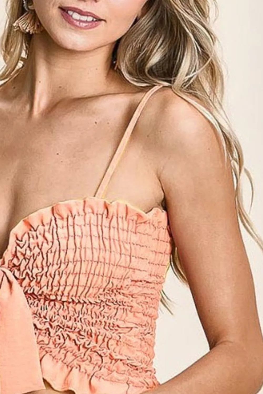 Woven Color Block Smocked with Ribbon Bra Top