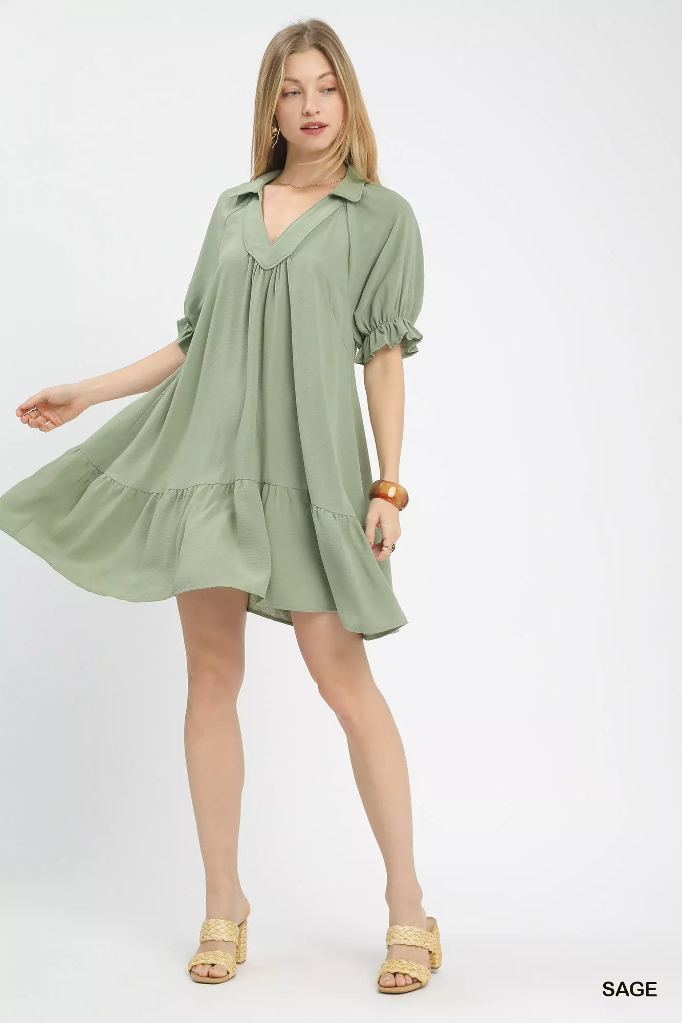 Tiered Puff Sleeve Babydoll Dress