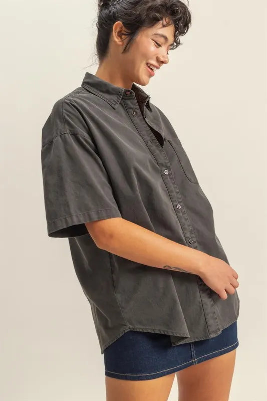 Short Sleeve Button Down Oversized Shirt