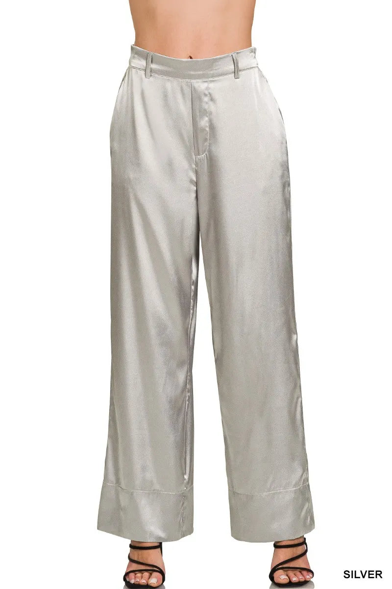 Wide-Leg Satin Pants