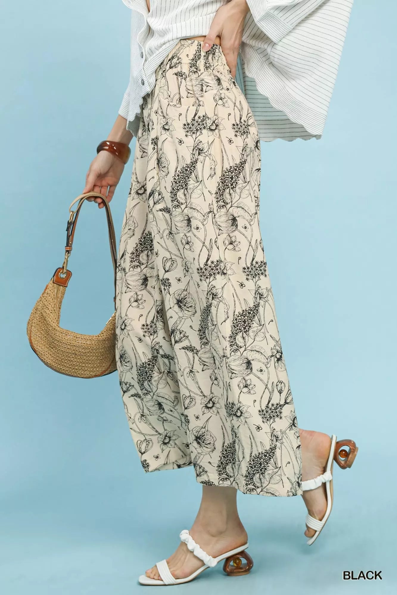 Two Tone Floral Print Pants