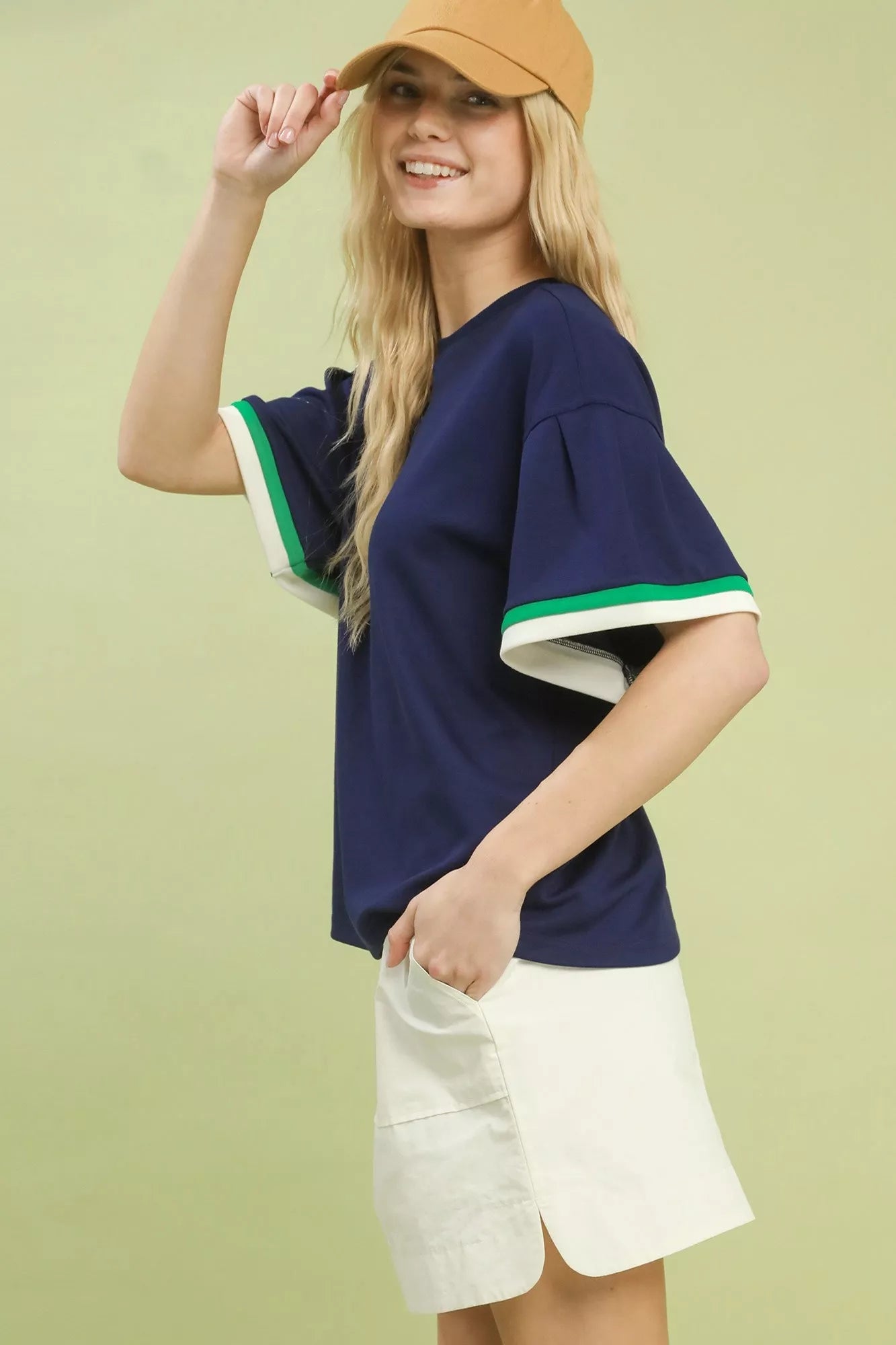 Contrast Trim Bell Sleeve Top