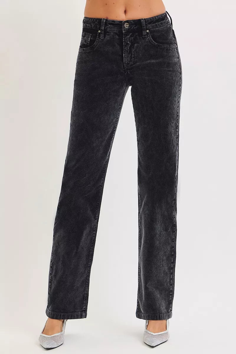 Tummy Control Mid Rise Straight Leg Corduroy Pants