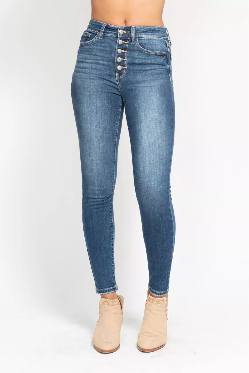 Full Size High Rise Button Fly Skinny Jeans Plus Size