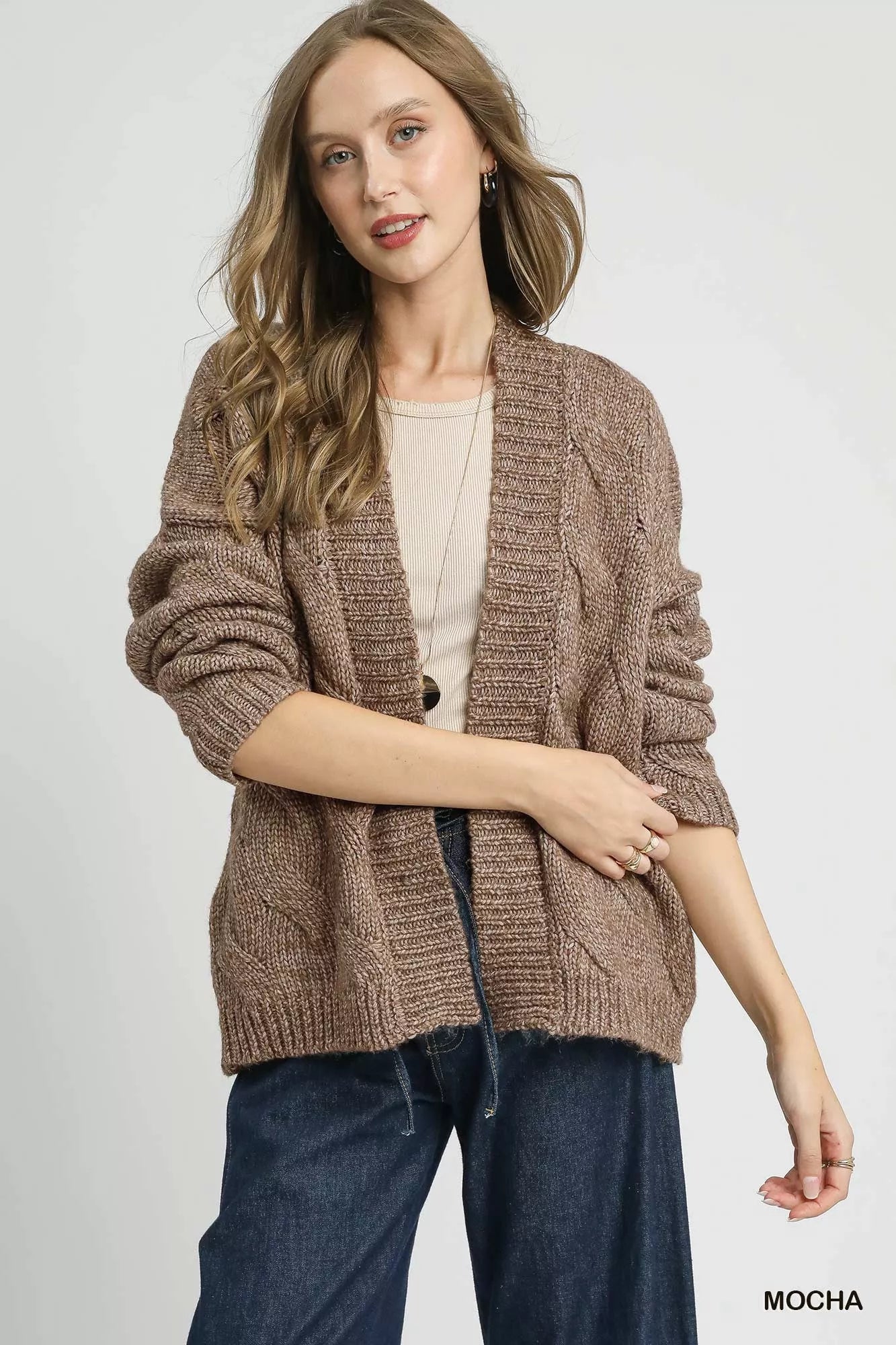 Chunky Cable Knit Open Front Cardigan