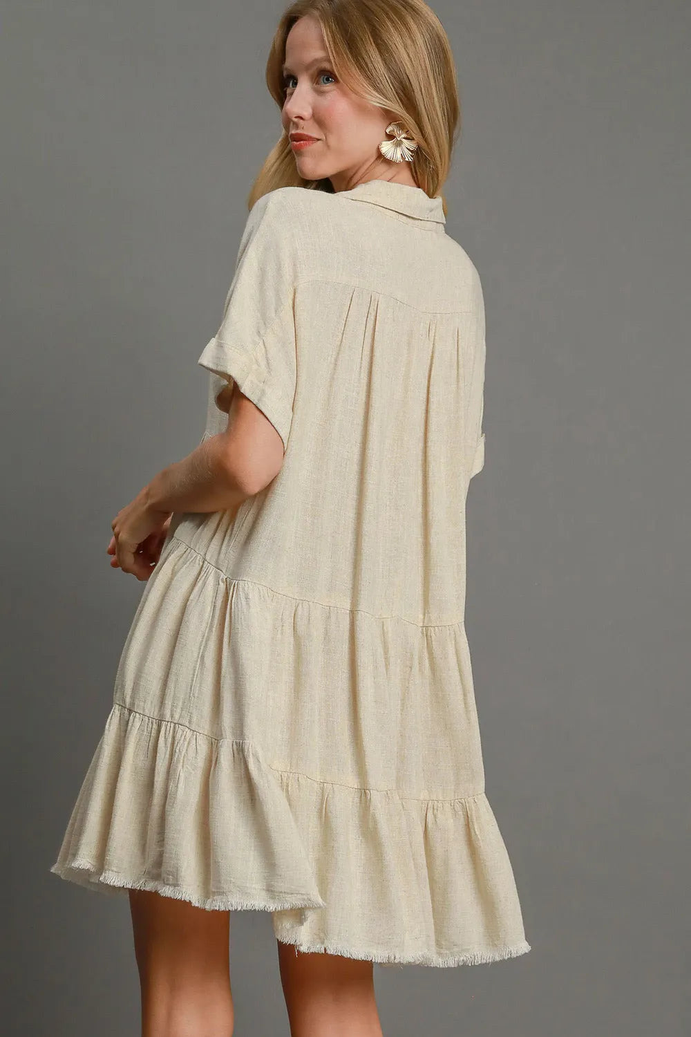 Full Size Raw Hem Folded Sleeve Tiered Dress Plus Size