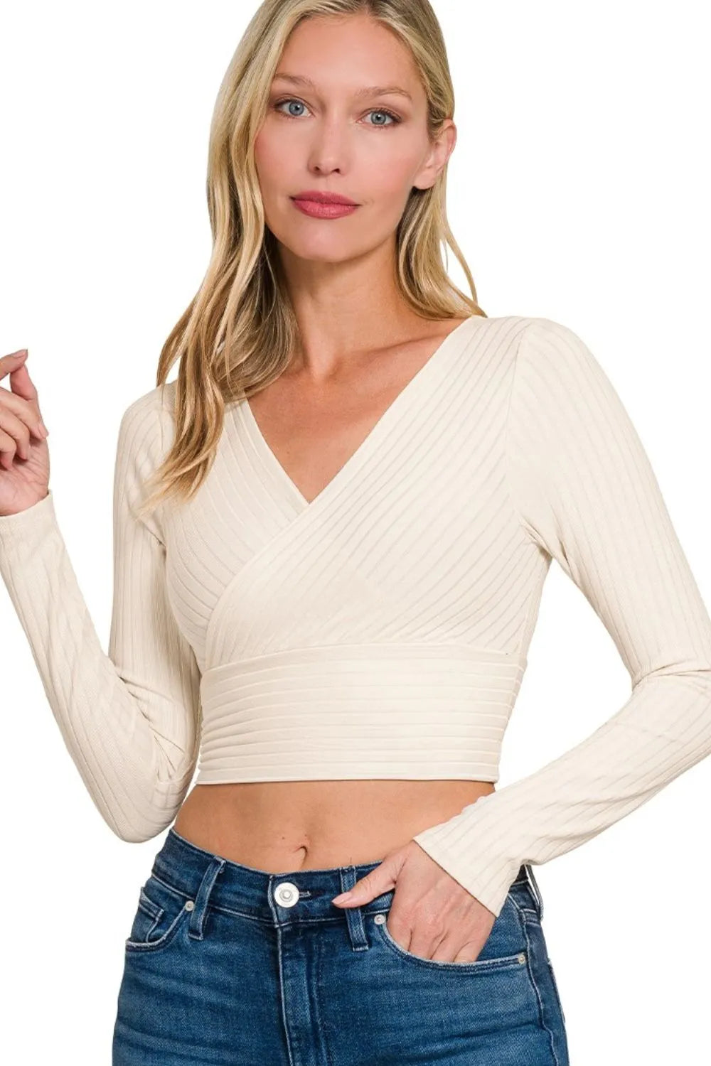 Ribbed Surplus Waist Band Long Sleeve Top