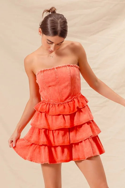 Strapless Ruffle Layered Game Day Cheer Up Dress