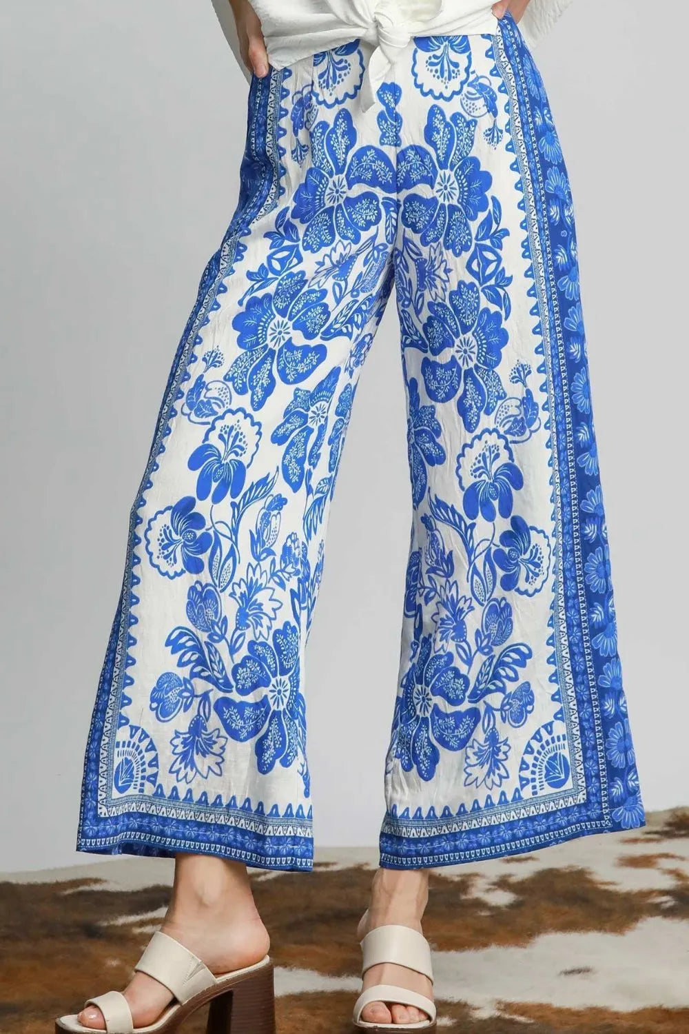 Full Size Floral Border Print Pants Plus Size