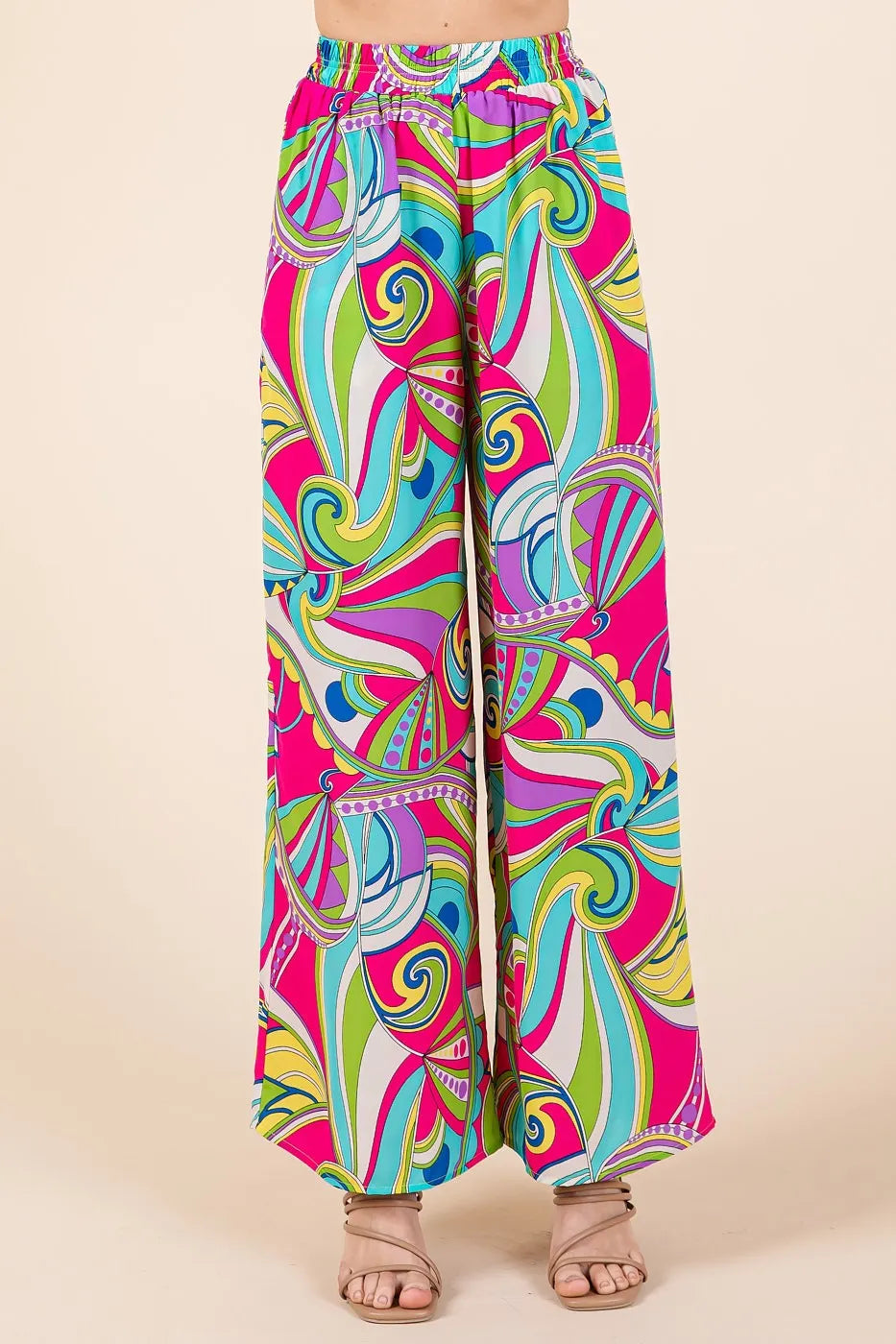 Abstract Print Elastic Waist Wide Leg Pants