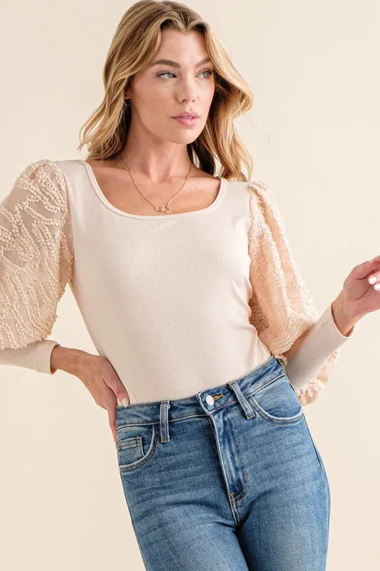 Textured Puff Sleeve Bodysuit