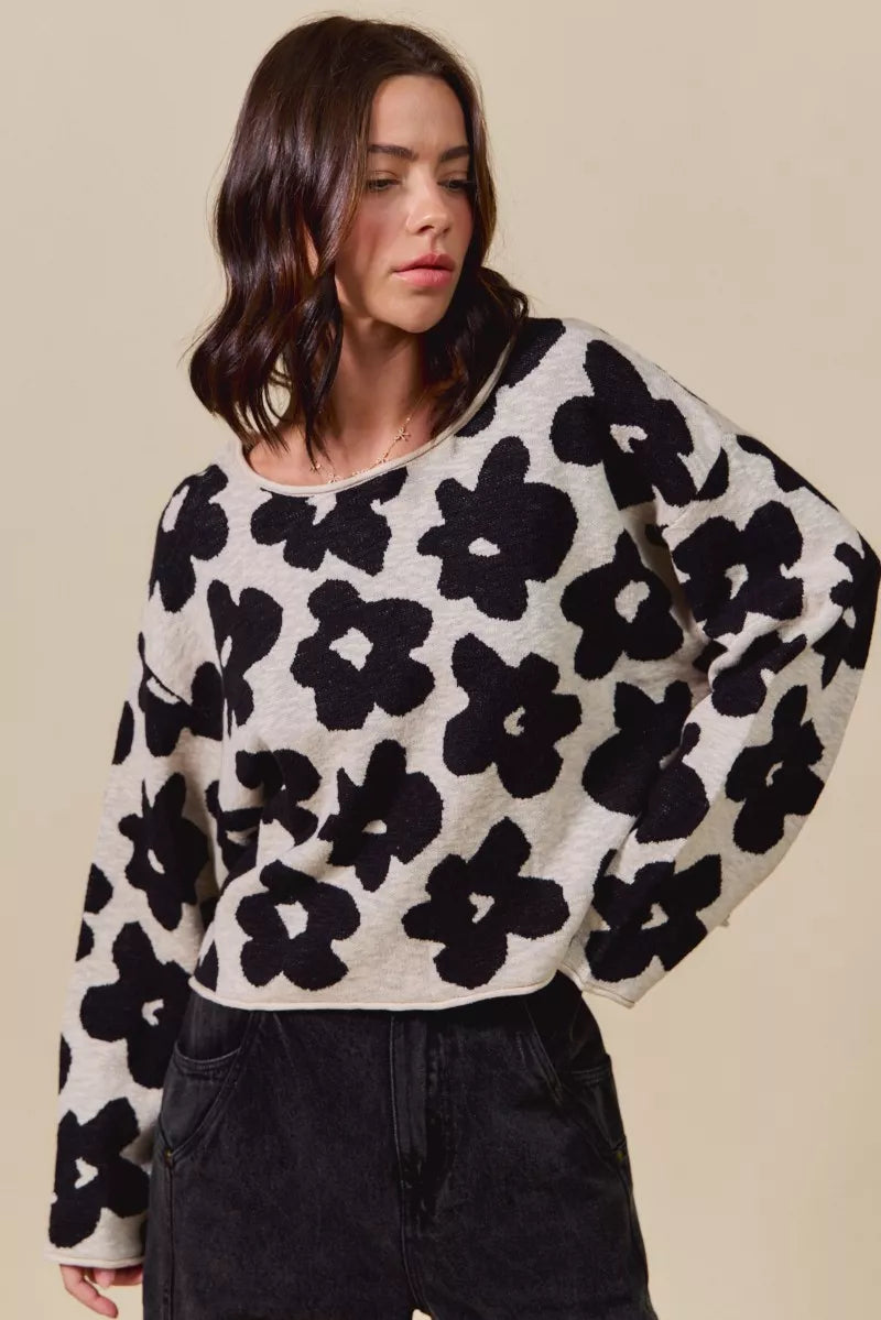 Loose Fit Flower Lightweight Sweater Top