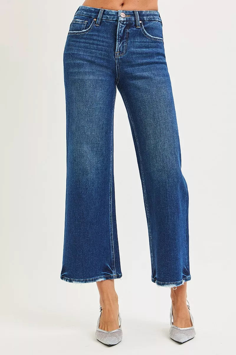 Tummy Control 4 Way Stretch High Rise Crop Wide Leg Jeans