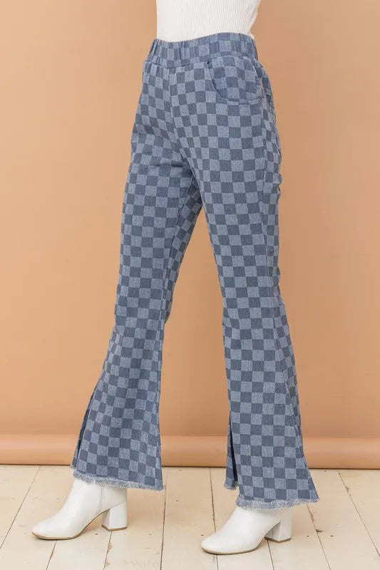 Checkerboard High Waist Bell Pants