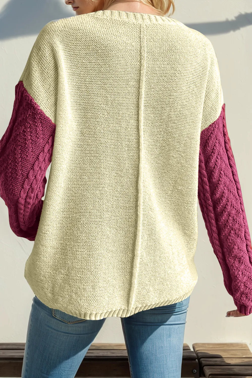 Full Size Color Block Drop Shoulder Sweater