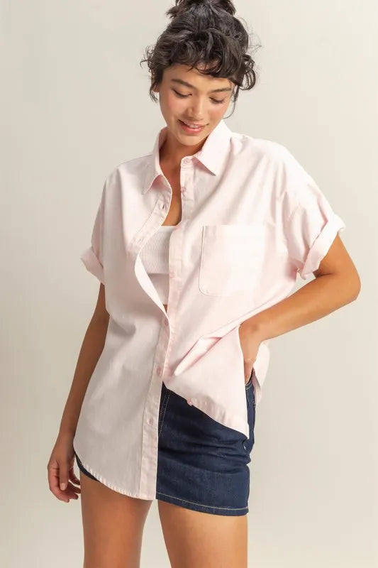 Short Sleeve Button Down Oversized Shirt