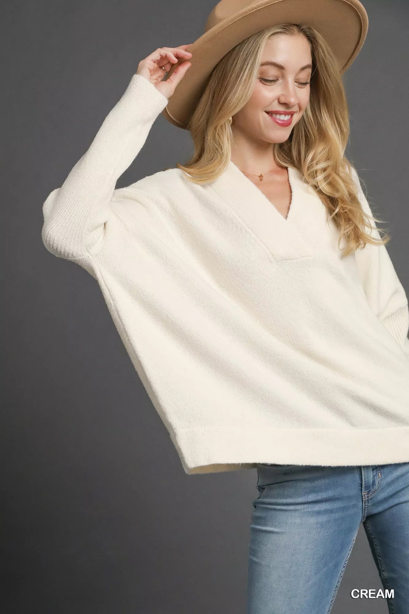 V-Neck Sweater with Wide Trim Detail