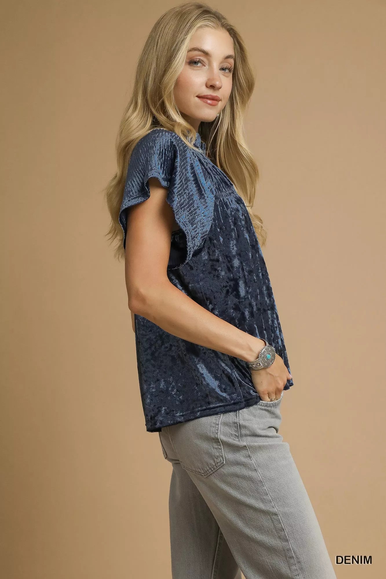 Crushed Velvet Pleated Blouse