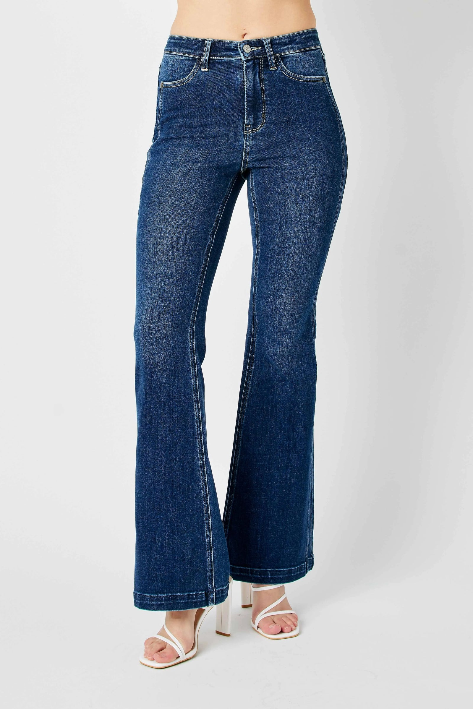 Full Size Hw Angled Side Seam Detail Flare Jeans Plus Size