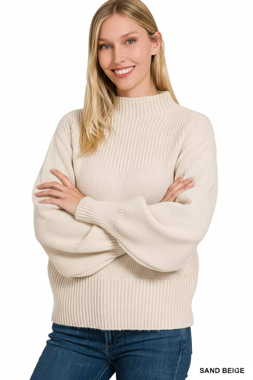 Balloon Sleeve Mock Neck Sweater