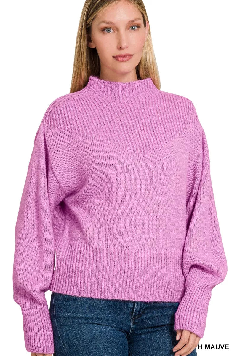 Balloon Sleeve Mock Neck Sweater
