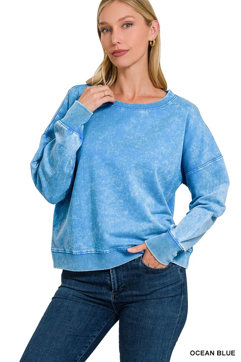 Acid Wash Boat Neck Sweatshirt