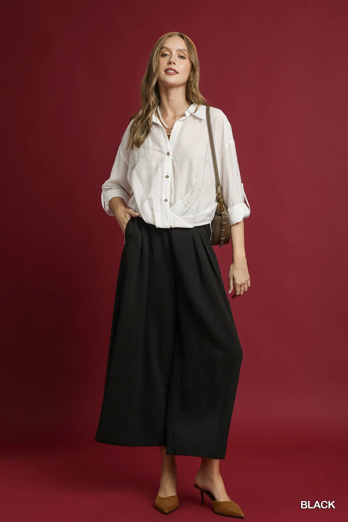 Elastic Waist Wide Leg Pants