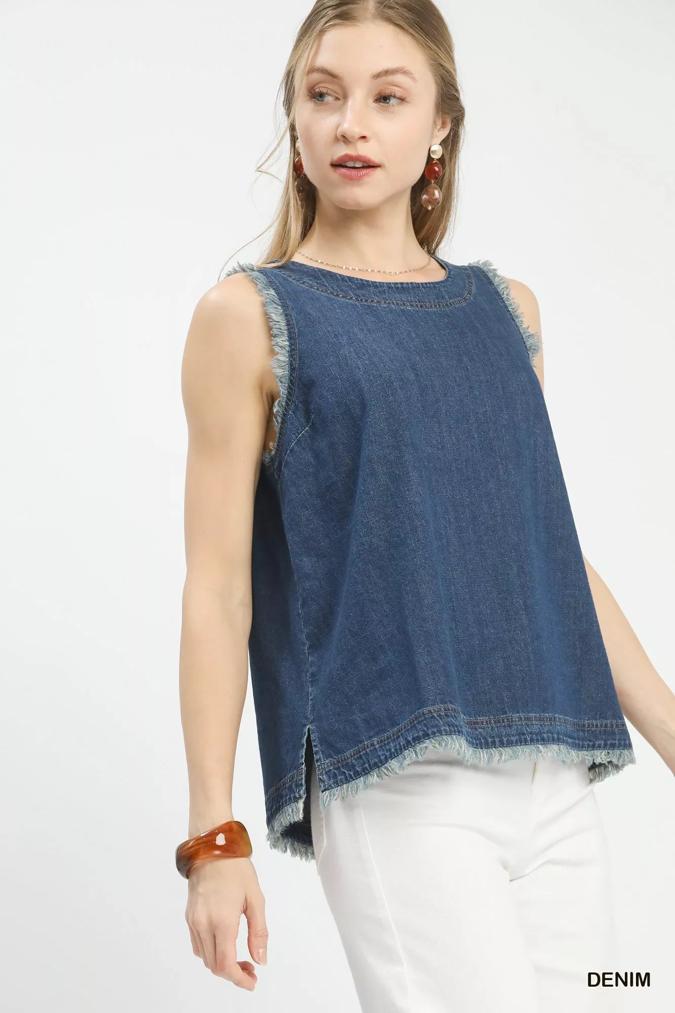 Sleeveless Fringe Hem Denim Top