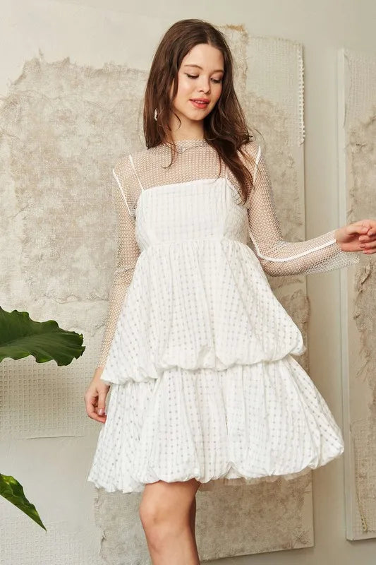 Checker Print Side Pockets Textured Mini Dress