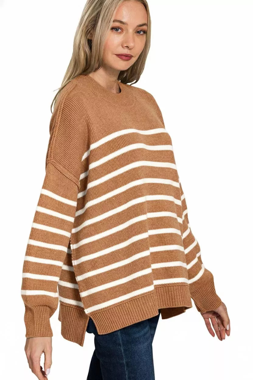 Exposed Seam Striped Oversized Sweater