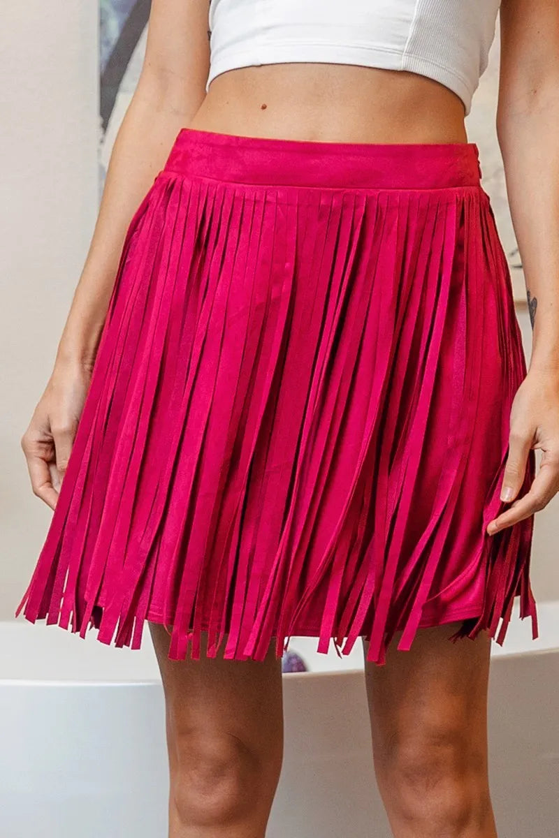 Fringe Detailed Suede Skirt