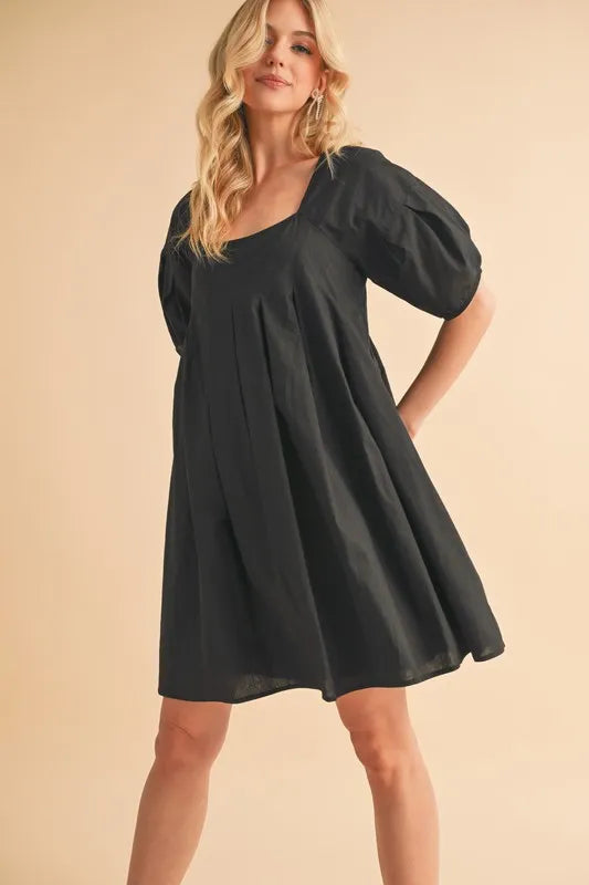 Square Neck Babydoll Dress with Pockets