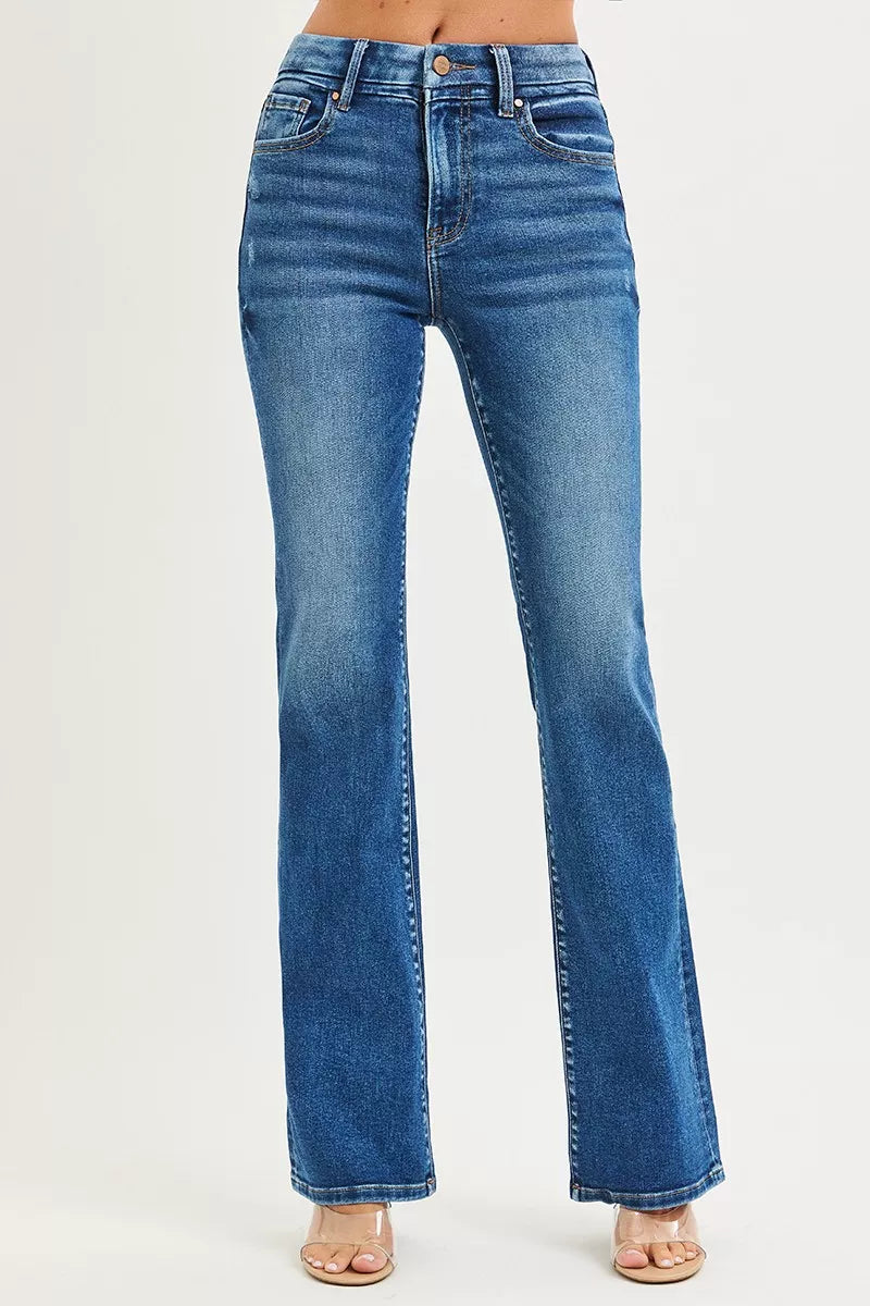 High Rise  Bootcut Jeans With Distressed Details