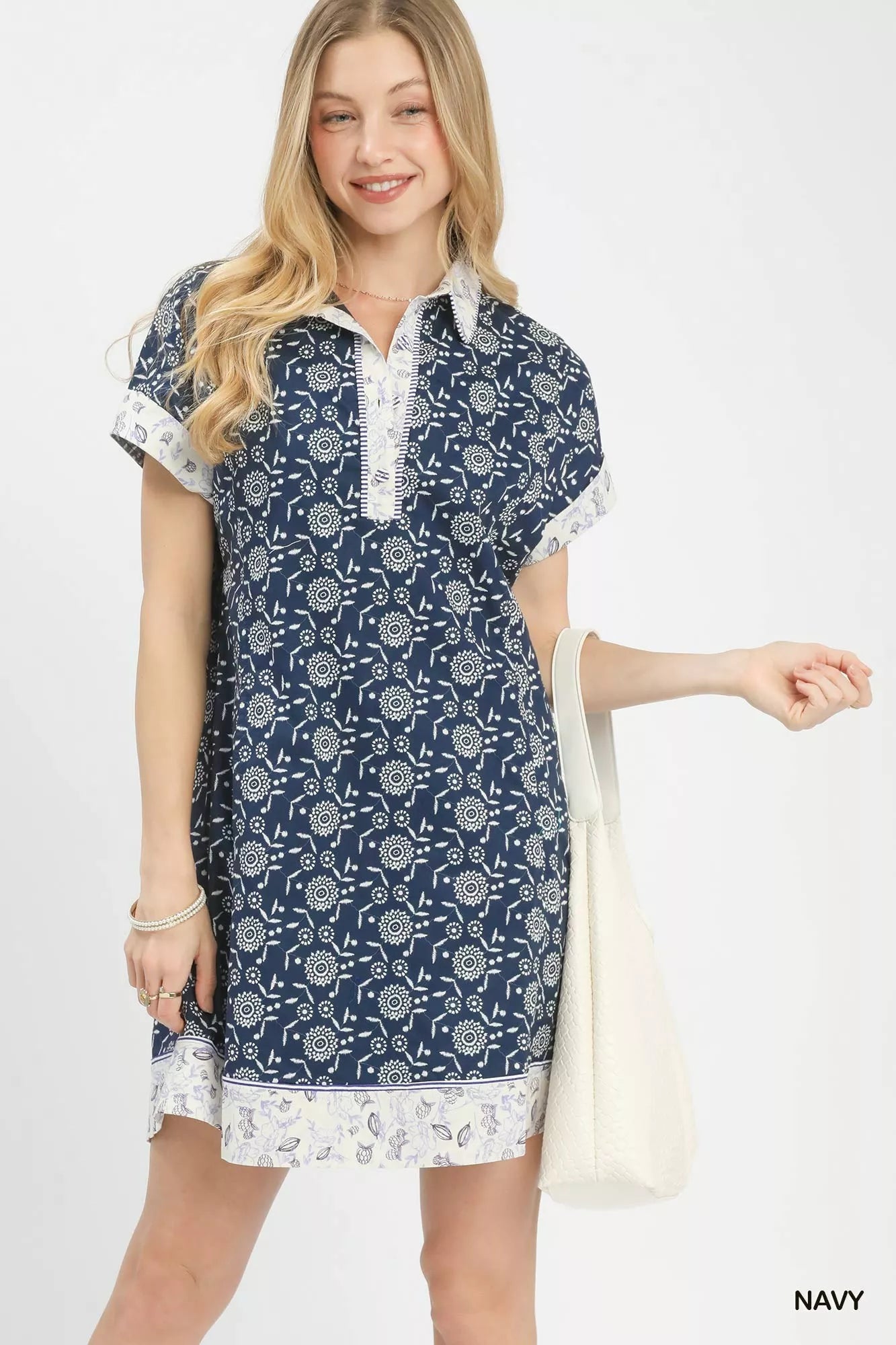 Border Print Belted Shirt Dress