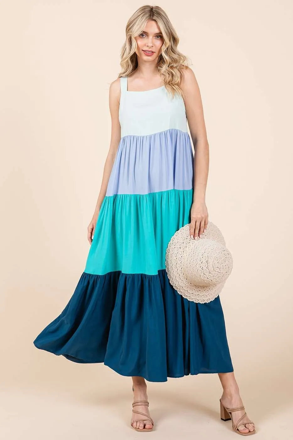 Color Block Tiered Pull-On Maxi Dress