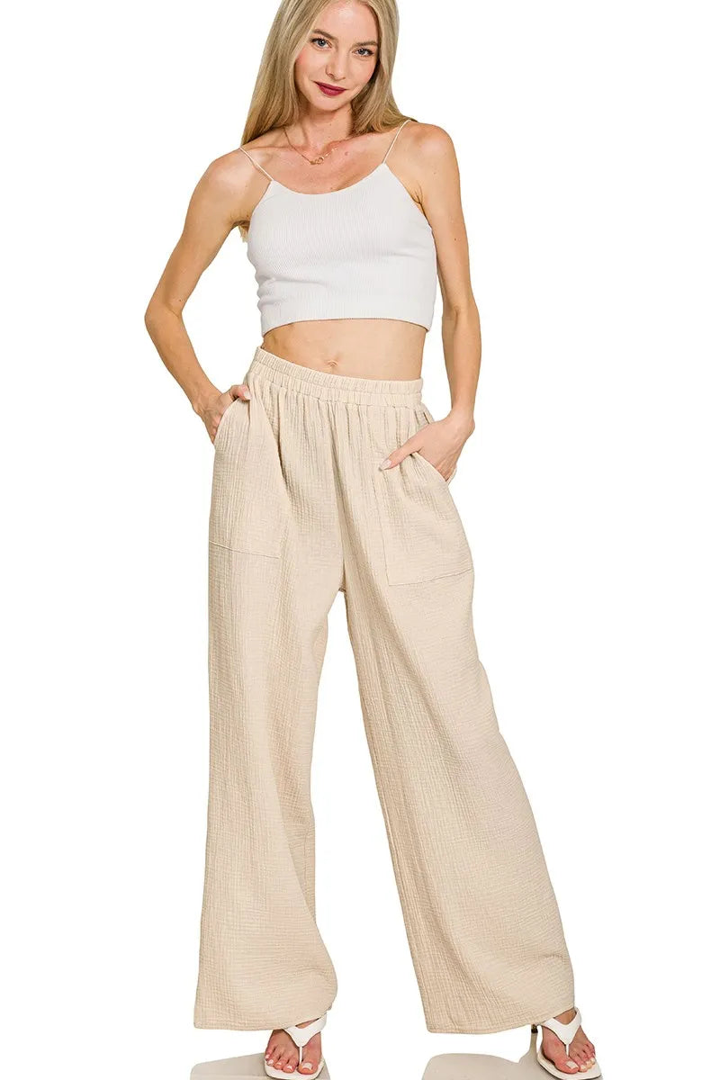 Double Gauze Elastic Band Pants