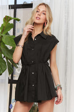 Solid Cap Sleeve Button Up Shirt