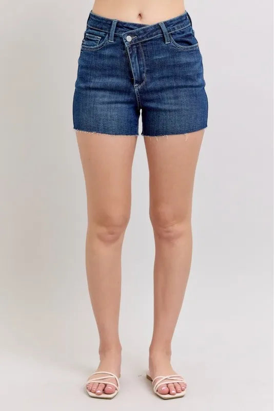 Full Size High Waist Criss-Cross Waistband Denim Shorts Plus Size