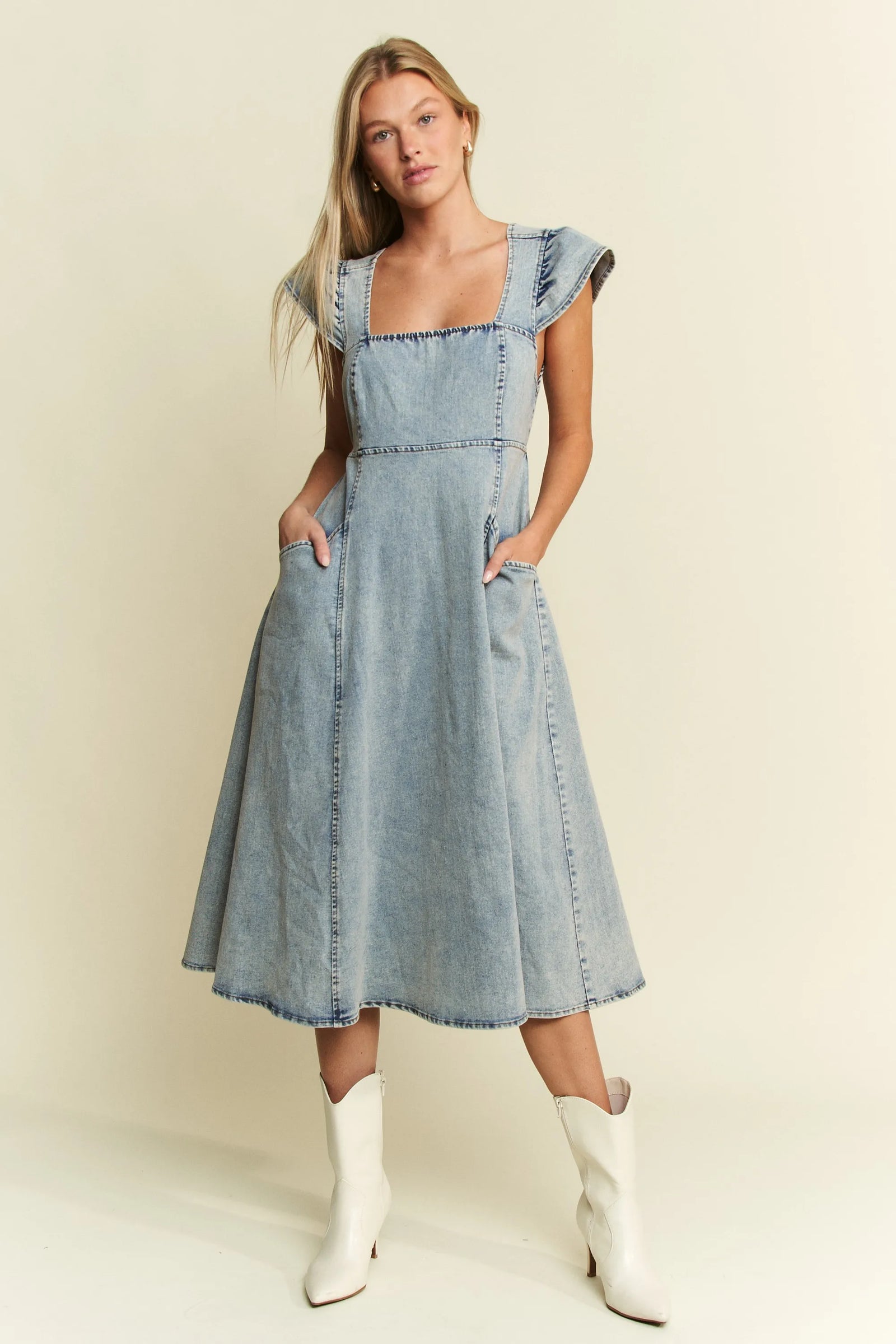 Full Size Ruffled Denim Midi Dress Plus Size