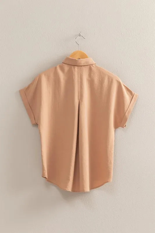 Button Down Collared Neck Short Sleeve Shirt